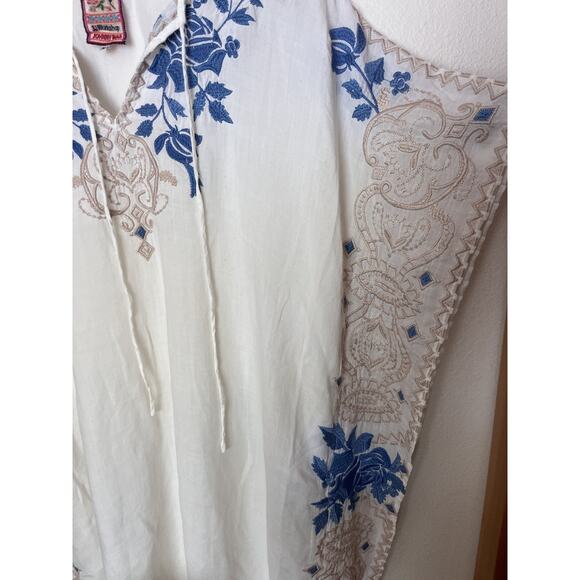 Johnny Was 3J Workshop White Blue Beige Embroidered Kaftan Dress Size Medium - Picture 5 of 10
